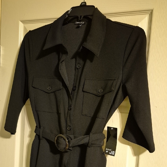 Sami & Jo Pants - Black Button-Up Jumper with Belt